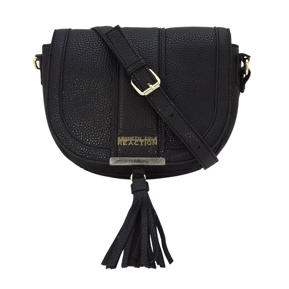 Kenneth Cole Reaction‎ Norway Black Pebble Leather Crossbody Bag Tassel